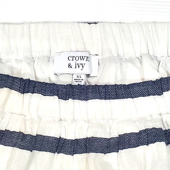 Crown & Ivy Size XL Striped Schiffli Eyelet Trim Cotton Skirt Navy Blue White - Picture 3 of 6